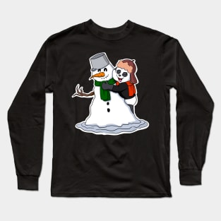 Cute Christmas Panda with Snowman Long Sleeve T-Shirt